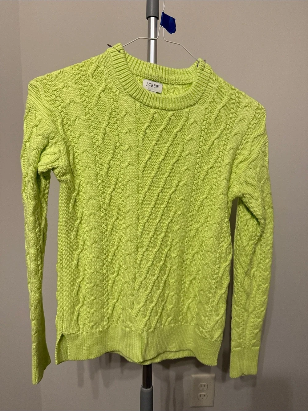 J. Crew Neon Lime Cable Crewneck Sweater